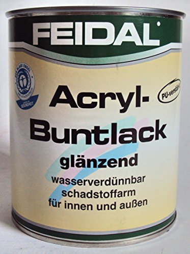 Feidal Acryl Buntlack, Malerqualität v. Fachmann / wasserverdünnbar, Cremeweiss RAL 9001, / 750 ml / glänzend / schnelltrocknender, universeller, PU-verstärkter Acryl-Buntlack auf Reinacrylatbasis für innen und außen / für Holz, Eisen, Aluminium, Zink, Hart-PVC, Putz, Beton, Mauerwerk, Tapeten und Altbeschichtungen