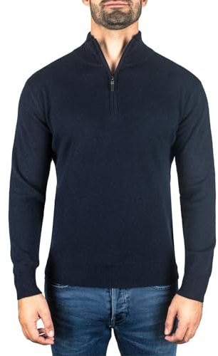 CASH-MERE.CH 100 % kashmir herr golvkrage pullover | tröja med dragkedja 2-söm