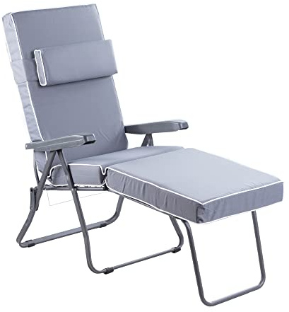 Alfresia Garden Sun Lounger in Charcoal with Luxury Cushion - Adjustable Reclining Outdoor Chair, Foldable Garden Sun Lounger, Choice of Colours (Grey)