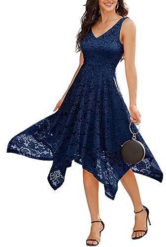 Meetjen Women's Lace Cocktail Party Dress 2026 Handkerchief Hem Bridesmaid Prom Dress Formal Dresses for Wedding Guest