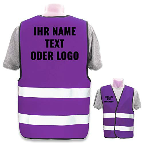 PixiPrints.com Warnweste mit eigenem Aufdruck * Druck: Rücken + Front/Premium-Druck, Farbe & Größe: Violett 3XL/4XL * Selbst gestalten mit Name Text Bild Logo