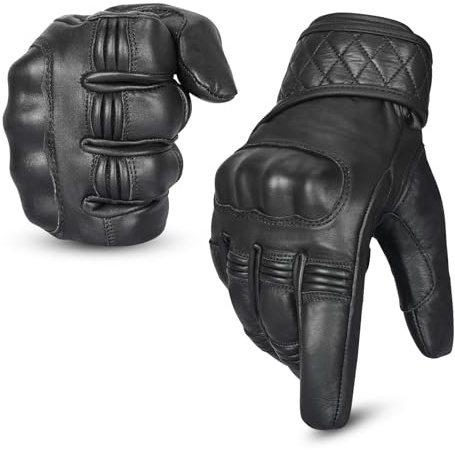 Hand Fellow Leather Motorbike Motorcycle Gloves Heavy Duty Thinsulate 3M Hipora Windproof Waterproof Winter All Weather Gloves Touch Screen hard Knuckle (S, Non Perforated Water Proof)