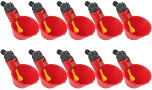 Broco 10 Bebederos de Taza para Gallinas, Vasos Automáticos de Agua para Aves de Corral, Bebedero para Pollos, Patos, Gansos, Pavos con Fijación Lateral o Inferior