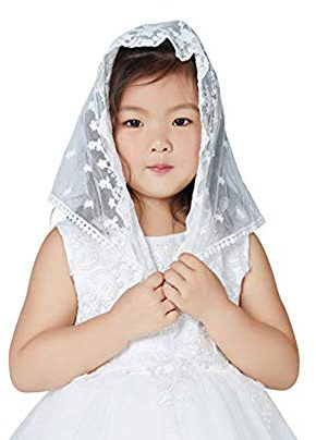 BEAUTELICATE Ragazze Bambini Prima Comunione Pizzo Mantila Velo Turbante per Chiesa Cattolico Nozze Bianco GV01