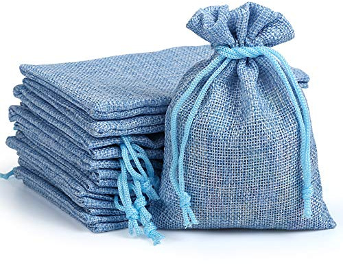 Naler 24 x jutepåsar ljusblå jutepåse för adventskalender tygpåse natur påsar presentpåsar – 10 x 14 cm