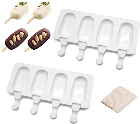 Moules à glace en silicone JOKILY, 8 cavités, avec 24 bâtonnets en bois, pour enfants et adultes