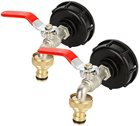 GOYADA Set med 2 IBC-tankadapter, 1000 l tankkran, 1/2 tum gängkärnkran, vattenåterställare för regnvattenåterställare, trädgårdsslangsbeslag
