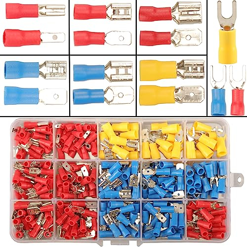 330pcs Kabelschuhe Set, 15 Type Kabelschuhe Flachstecker Isoliert set Quetschverbinder Sortiment, Flachsteckhülsen Crimp Kabelschuhe Crimpverbinder KFZ Elektrik Sortiment, Elektrische Steckverbinder