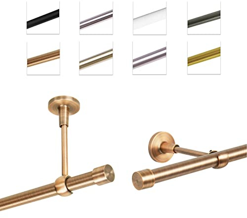 MDEKOR Tringle à rideaux 160 cm - Tringle à rideaux pour montage mural ou au plafond - Cuivre en métal - Diamètre : 19 mm