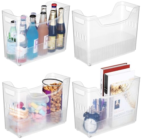 Beeveer 4 st förvaringskorgar för frysskåp klar plast med hjul smal organisering förvaringsbehållare kök organisation med hjul frys organisering rulllådor förvaringsbehållare (25 x 33 x 5,5 tum)