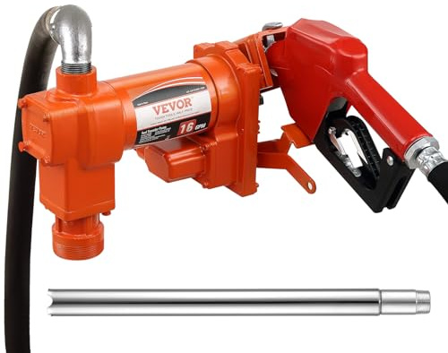 VEVOR Fuel Transfer Pump, 12V DC 16 GPM 1/4 HP, Gasoline Extractor Pump with Automatic Nozzle, Discharge Hose & Suction Pipe for Gasoline, Diesel, Kerosene, Ethanol & Methanol Blends, and Biodiesel