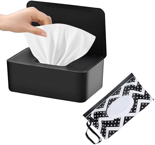 SEPSCO Porta Salviette Umidificate 2Pezzi, Scatola Salviettine Neonato e Sacchetti-Salviette Grande Salviettine Dispenser con Coperchio Antipolvere Impermeabile Riutilizzabile per Home Bagno Office