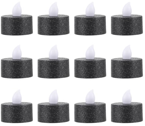 MAGICLULU Lot de 12 bougies à piles Bougies chauffe-plat sans flamme Bougies noires Bougies électriques Bougies électriques Romantique Petite bougie Paillettes Plastique