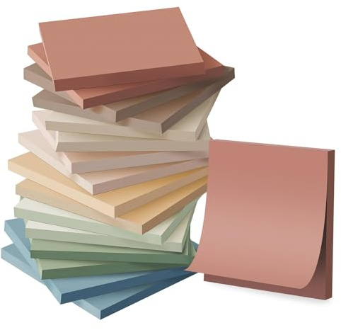 (16 Pack) Sticky Notes 3x3, Vintage Colors, Sticky Pads, Recyclable, Easy to Stick for Home, Office, Notebook