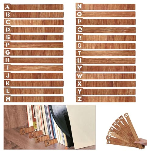 26 Piezas Divisores de Discos de Vinilo, A-Z Madera Organizador Alfabético de Discos de Vinilo Separadores de Discos de Vinilo Guías Organizadoras para Álbum CD DVD Libro Multimedia