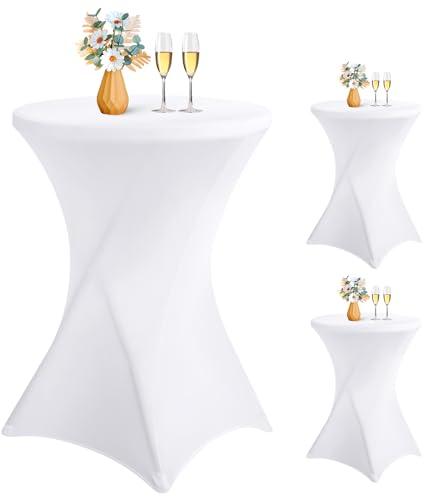 LYAFS 3er-Set Stretch Stehtisch Husse für Bistrotisch Ø 70-75 cm Elegante,Verstärkung im Fußbereich,Stretch-Husse Weiß Hussen für Stehtische und Bistrotische（70×110cm,Weiß）