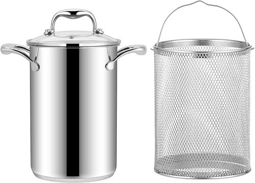 Noodle Pot Cooking Pots,4L Asparagus Pot with Basket and Lid, 304 Stainless Steel Asparagus Rice and Vegetables Cooker Spaghetti Steamer Pasta Cooker Oil Deep Fry Pan