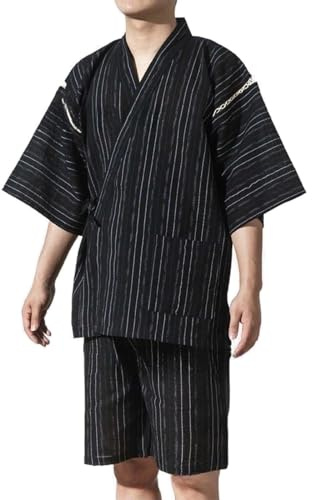 ZEALMAX Conjunto de pijama tipo kimono tradicional japonés, camisa y pantalones cortos, ropa de descanso de lino y algodón para hombre, bata de baño, ropa casual, multicolor
