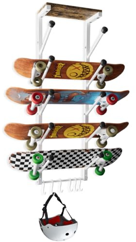 Koutemie Skateboardställ väggmontering med fem lager skateboardstativ för förvaring longboard däckorganisatör, skateboard-väggvisningshängare med 6 krokar för hem eller garage