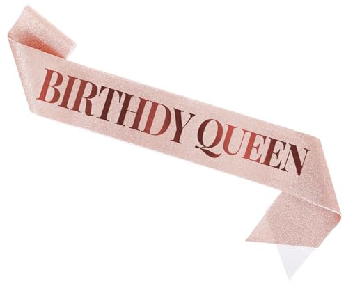 Rose Gold Birthday Queen Sash for Women Girls Gold Glitter Birthday Sash for Women's Birthday Party