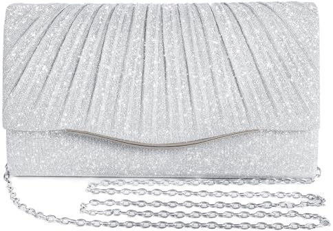 Clutch Purses for Women Formal Dressy Evening Bag Handbags Crossbody Bag for Wedding Cocktail Prom Party Elegance Charm (Silver)
