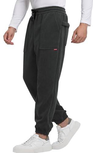 Misfuso Pantalon Homme en Velours Côtelé, Pantalon Cargo Homme Décontracté avec Cordon de Serrage, Pantalon Jogging Homme Taille élastique, Coupe Ample fuselée avec Poches Gris XXL