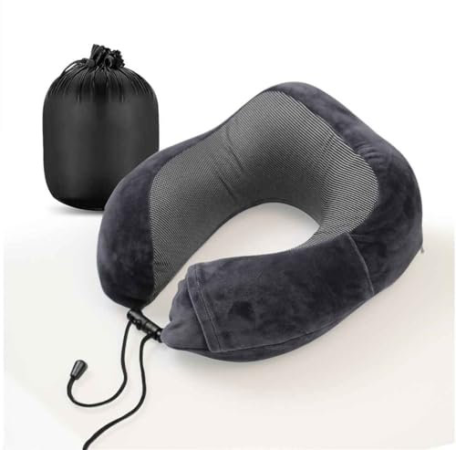 Nackenkissen klein & kompakt, mit Memory Foam, verstellbarem Verschluss + praktischer Tasche - waschbarer Bezug, Nackenhörnchen bequem für Flugzeug & Reisen, Nackenstützkissen für Kinder & Erwachsene