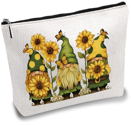 CREATCABIN Borse Il Trucco da Gnomo Donne Borsa da Viaggio Cosmetici Girasole Giallo Borsa Cerniera Strumento Custodia Multiuso Borsa da Toilette Borsa da Viaggio Organizer Regali Amiche 25x18cm