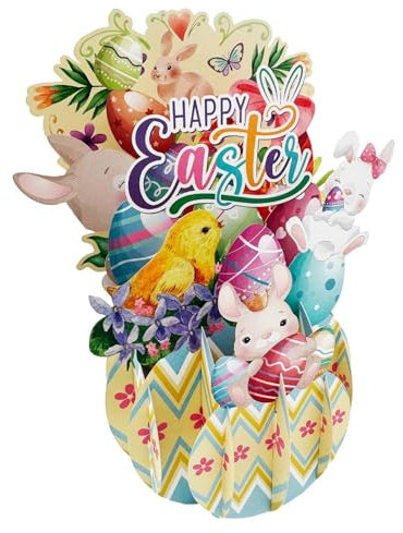 Biglietto pop-up con coniglietto pasquale – Biglietti di auguri con uova e buste, biglietto popup pop-up con pulcini e fiori | Biglietto pop-up cristiano, biglietto di auguri con uova di Pasqua e