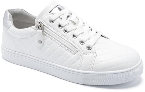 Trainers for Women Ladies Trainers Sneakers Arch Support Memory Foam Walking Shoes Zip Lace Up Comfort Non Slip Casual Plantar Fasciitis Orthopedic Shoes White UK 4