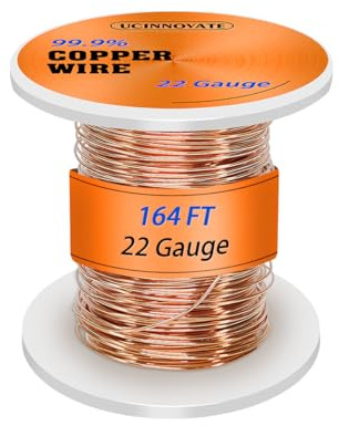 22 Gauge Solid Pure Copper Wire - 0.6 mm Diameter, 50 m (164 ft) Length - High-Conductivity Bare Copper Wire for DIY Electrical Projects, Jewellery Making, Electroculture Gardening & Crafting