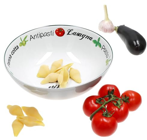 MamboCat Ciotola per pasta, Ø 29,5 cm, 3 litri, grande ciotola decorativa in porcellana con motivo La dolce vita e scritte I ciotola da portata, insalatiera, contorni