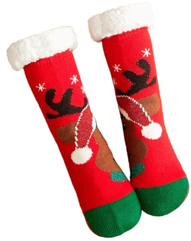 Mulor Fluffig julgran strumpa lång toffel till kalv mysiga strumpor unisex med halkfria klämmor fleecefoder julklappar