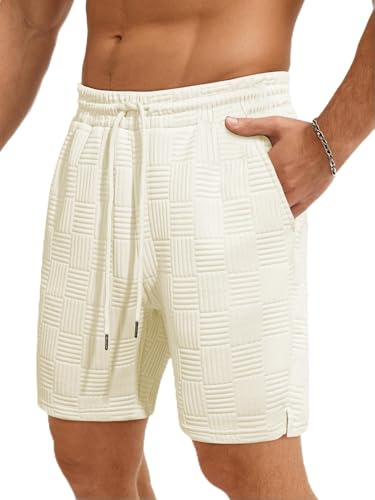 JMIERR Mens Gym Running Shorts Texture Summer Casual Sports Short Outdoor Workout Training Pants,Apricot,M