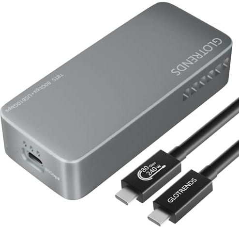 GLOTRENDS EM6002 80Gbps M.2 NVMe SSD-Gehäuse, kompatibel mit Thunderbolt 5/4/3/USB4 und USB 3.2 (10Gbps)/3.1/3.0/2.0, bis zu 7.000 MB/s mit PCIe 4.0 x4-Bus, unterstützt 8 TB SSD, JHL9480 B2-Controller