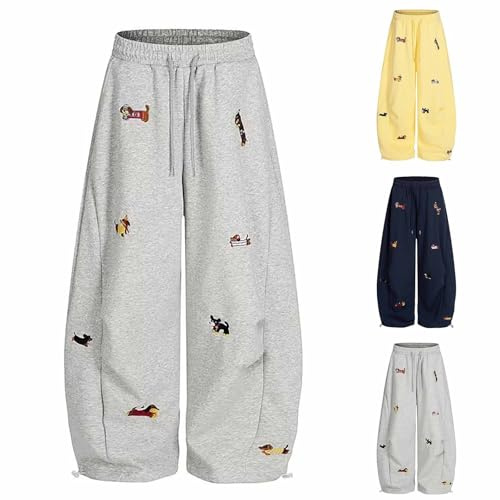 Generisch Pantalones de chándal holgados para mujer y hombre, diseño de perro salchicha, pantalones de algodón con cordón, para el tiempo libre, primavera, otoño, invierno, niñas, Y2K, ropa de calle