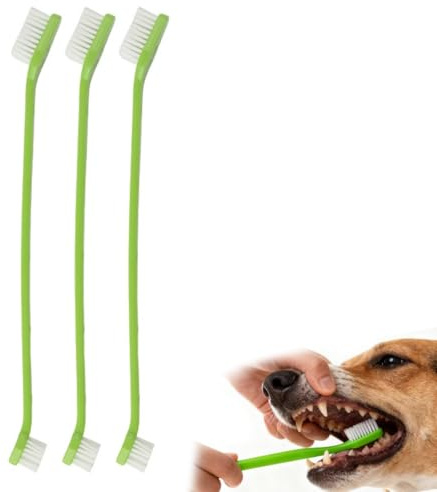 QEXUJOW Spazzolini per cani,Spazzolino da denti per animali domestici a doppia testa, 3 pezzi, per la pulizia della bocca di cani e gatti