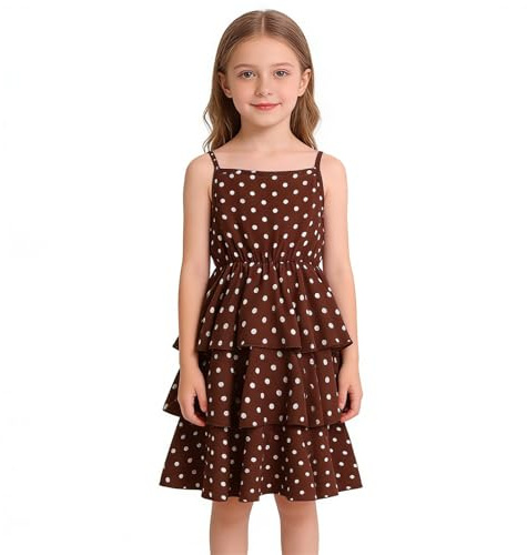 Robe d'été à pois pour grandes filles avec bande de taille, adaptée aux adolescentes, marron, 12-24 mois