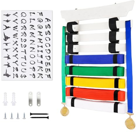 DICOSMETIC Support de ceinture de taekwondo pour 8 ceintures de karaté avec autocollants pour arts martiaux pour les apprenants de taekwondo, karaté, jiu jitsu, BJJ