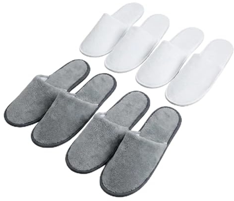 JXAurix Set 4 Pares Zapatillas de Hotel Storlek 42 2 Pares Blancas + 2 Pares Grises Fibra Coral Suave Suela 8 mm Antideslizante Transpirable Pantuflas Casa Invitados Boda Viaje Spa