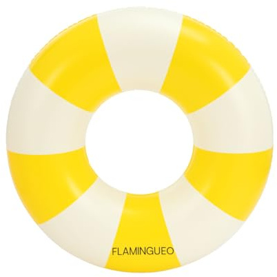 Flamingueo Uppblåsbar badring för strand och pool, munkform, tvåfärgad design, slitstark PVC, dubbelventil, 90 x 90 cm