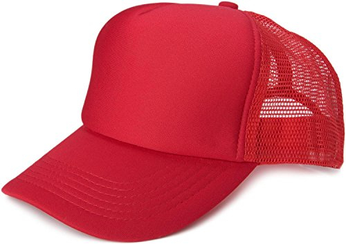 styleBREAKER Unisex 5-Panel Trucker Cap mit Mesh-Einsatz | verstellbares Basecap mit Click Snap Verschluss | luftiges Netz Cap für Damen und Herren, Farbe:Rot
