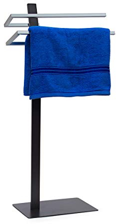 Relaxdays Porte-serviettes sur pieds GRAO acier chromé optique inox 2 bras support pour serviettes de bain design moderne et élégant valet de chambre, anthracite 85 x 40 x 20 cm