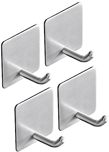 Aikzik haken, Handtuchhaken ohne Bohren, 6 Stück Klebehaken Handtuchhalter Wandhaken Selbstklebend aus Edelstahl, Kleiderhaken Ideal für Bad Toilette Küche Büro, Silber