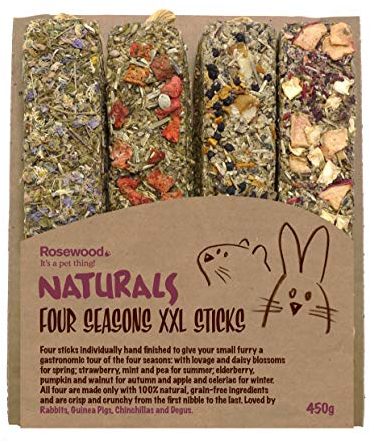 Rosewood Naturals Four Seasons XXL Sticks – Vegetable & Herb Small Animal Treats, Four Delicious Flavours for Rabbits, Guinea Pigs, Chinchillas & Degus (4 Sticks)