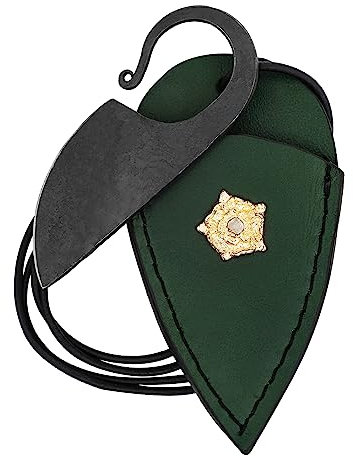 Mythrojan Viking Pocket Cutter for Medieval Events, Renaissance, Cosplay, Medieval Celtic Pocket Mini Cutter with Green Leather Scabbard for Costume Props, Camping & Outdoor Adventures