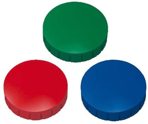 Magnete, farbig sortert Ø 32mm, Haftmagnete für Whiteboard, Kühlschrankmagnet, Magnettafel, Magnetwand, Magnet Rund (30er Pack, blau/rot/grün)