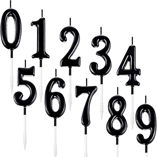Yaomiao 10 Stücke Geburtstag Zahl Kerzen Kuchen Nummer Kerzen Nummer 0-9 Gold Glitter Cake Topper Dekoration für Geburtstagsfeier Favor (Schwarz)