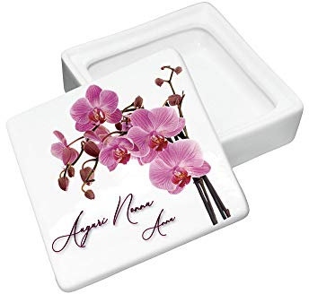 CreaTu Caja de porcelana cuadrada – Orquídea – personalizada, fabricada en Italia