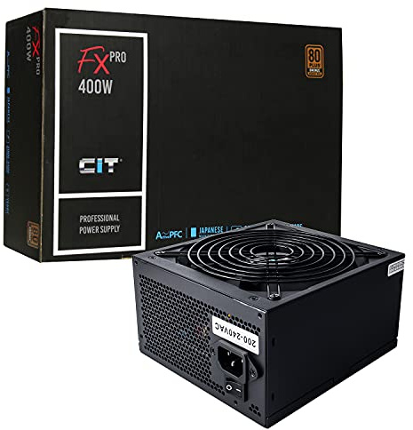CiT FX Pro 400W PSU – Non-Modular Power Supply Unit with Active PFC - Japanese TK Capacitor - 88% Efficiency - 14cm Silent Cooling Fan - Gaming PC PSU - 80 Plus Bronze Certified | Black